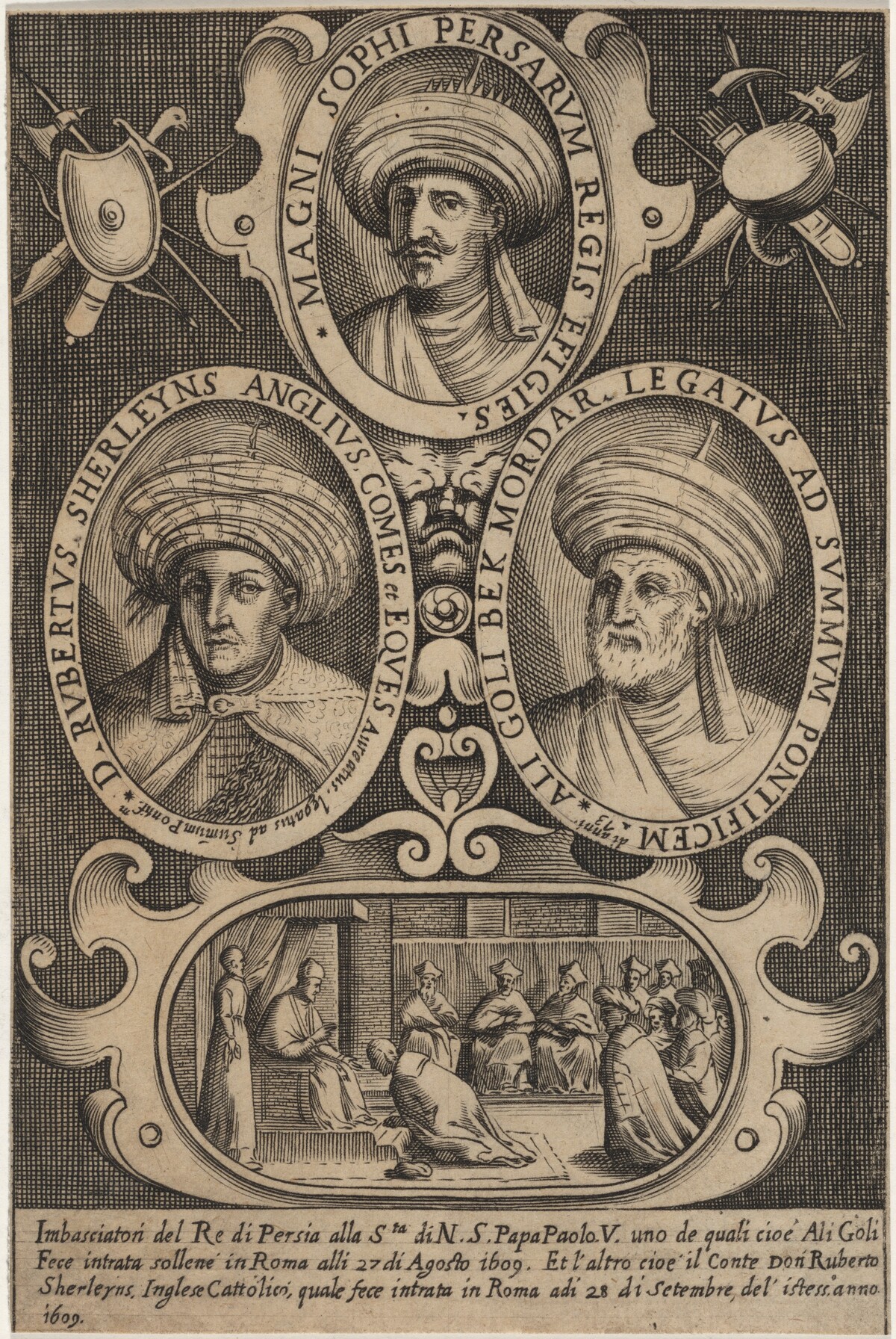 Sir Robert Shirley, With the Shah of Persian and the Papal Legat by Unknown Artist