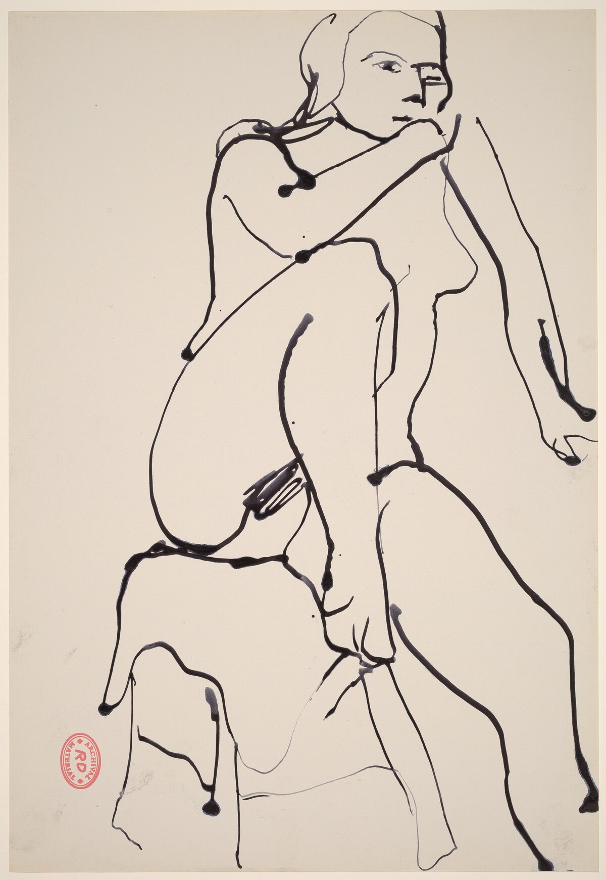 Untitled [nude on a draped stool with her right foot on the seat] by Richard Diebenkorn