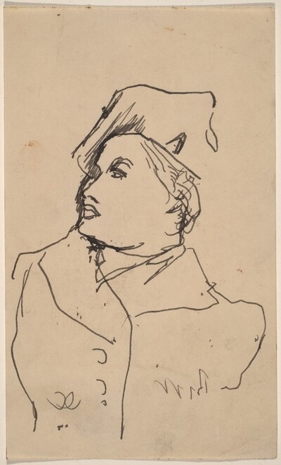 Bust of Woman with Hat, Face in Profile to Right