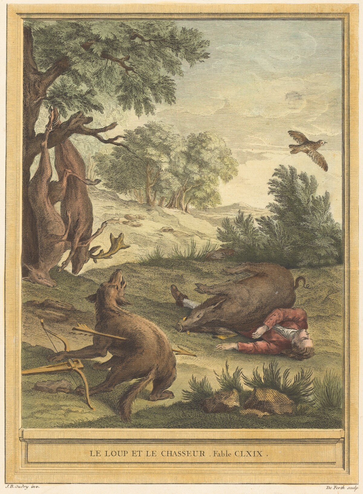Le loup et le chasseur (The Wolf and the Hunter) by A.-J. de Fehrt after Jean-Baptiste Oudry
