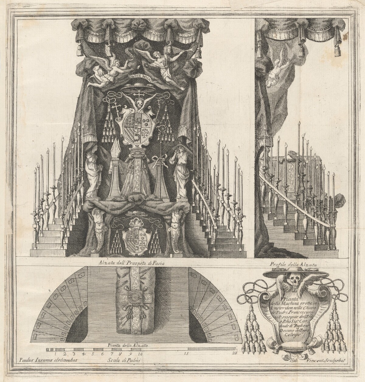 Plan, Elevation and Section of the Funeral Monument to the Cardinal of Bouillon by Hubert Vincent