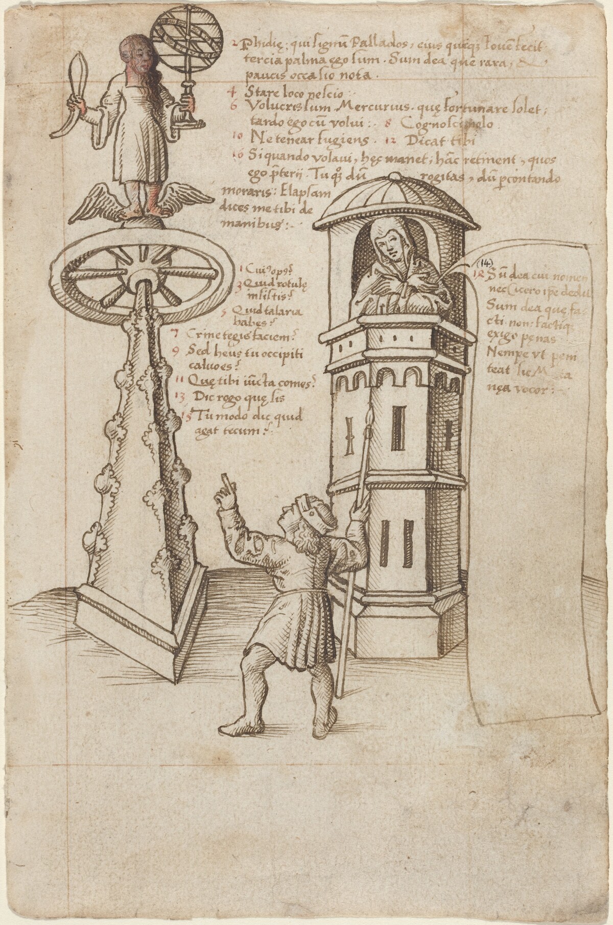 The Statue of Opportunity, a Passer-by, and Remorse [fol. 8r] by French early 16th Century