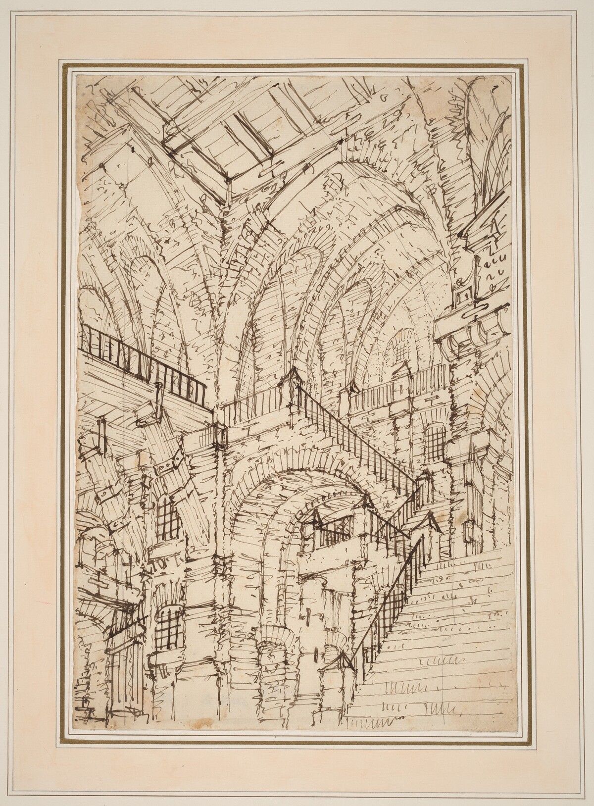 A Prison Interior with a Monumental Staircase by Vincenzo Mazzi