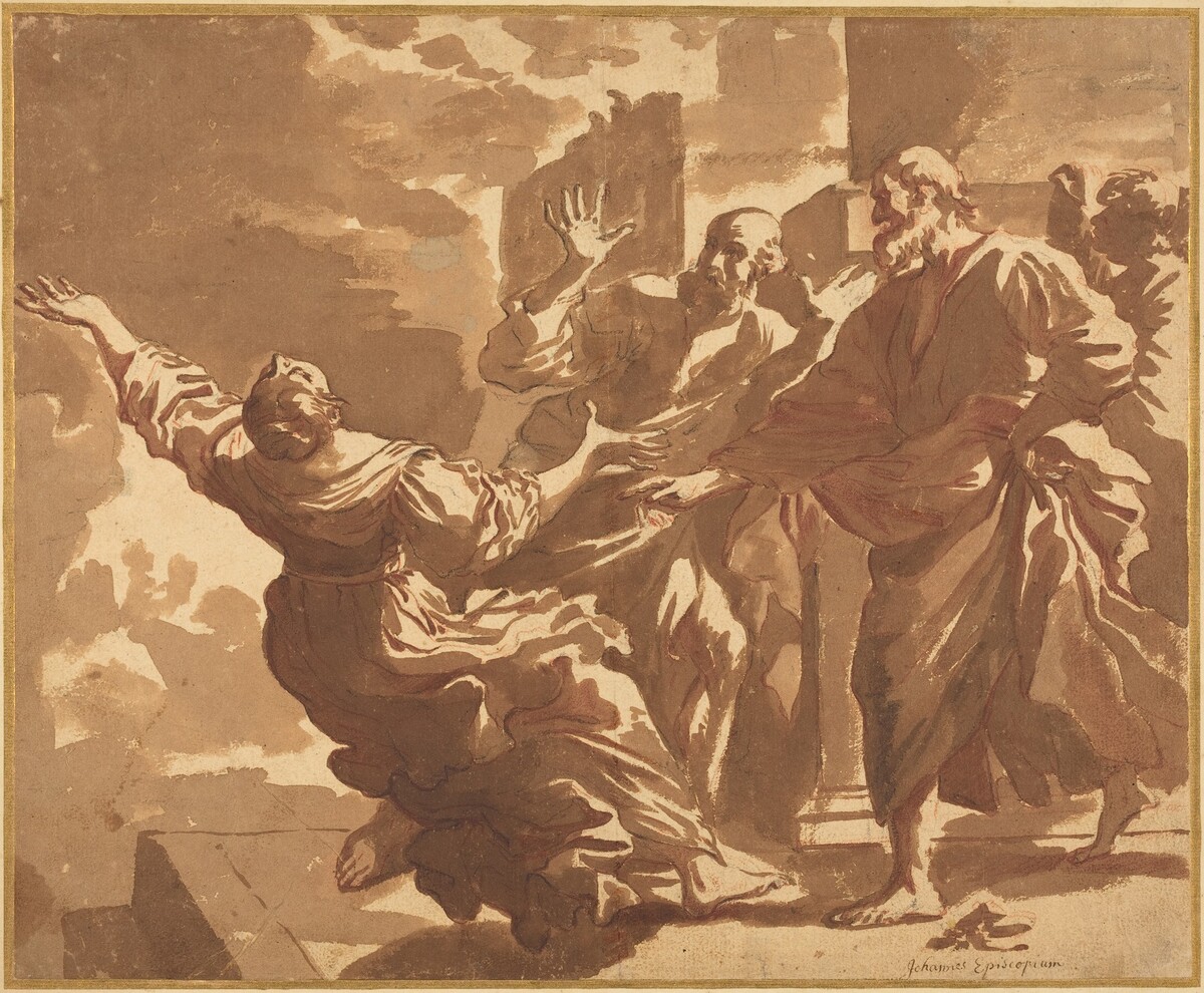 The Death of Sapphira by Follower of Jan de Bisschop, after Guercino