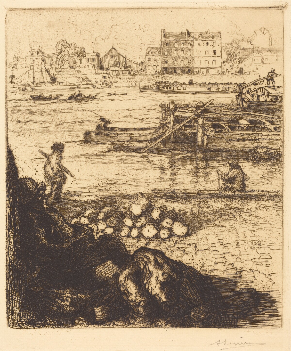 Dockman, Pier at La Gare (Le debardeur, quai de La Gare) by Auguste Lepère