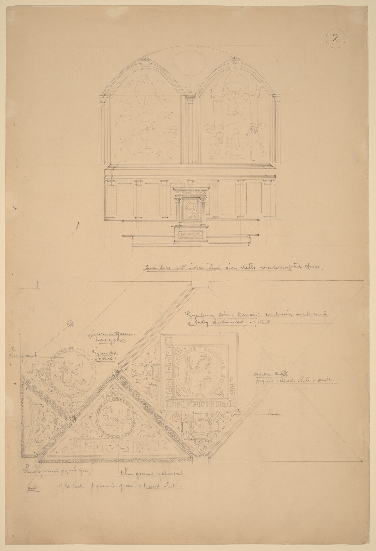 Study of an Altarpiece and Ceiling Panels by John Russell Pope