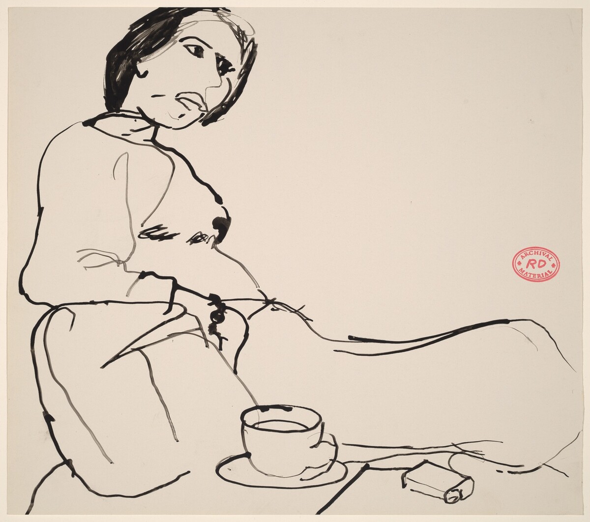 Untitled [seated woman with coffee and a pack of cigarettes] by Richard Diebenkorn
