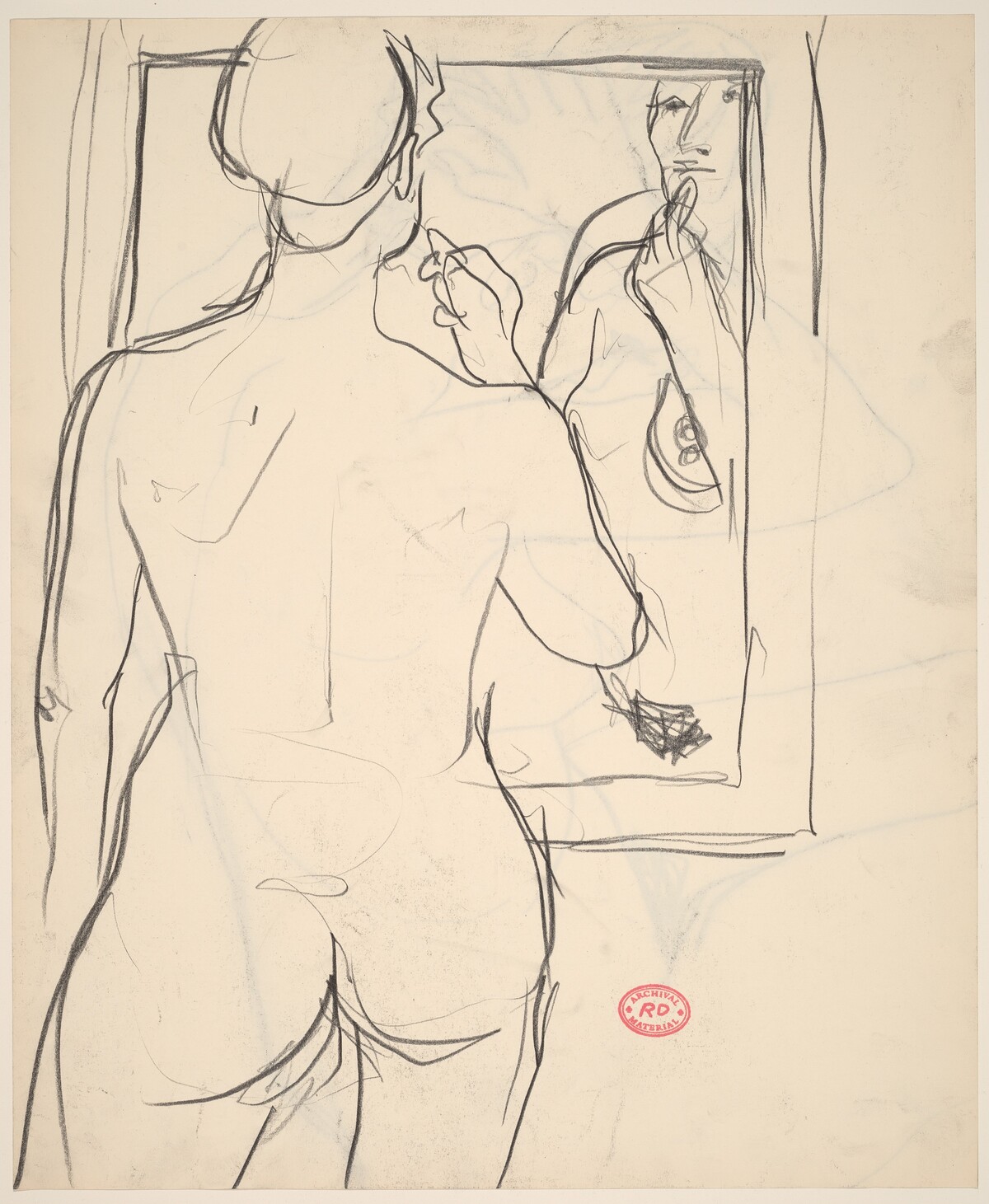 Untitled [standing nude applying lipstick in a mirror] [recto] by Richard Diebenkorn