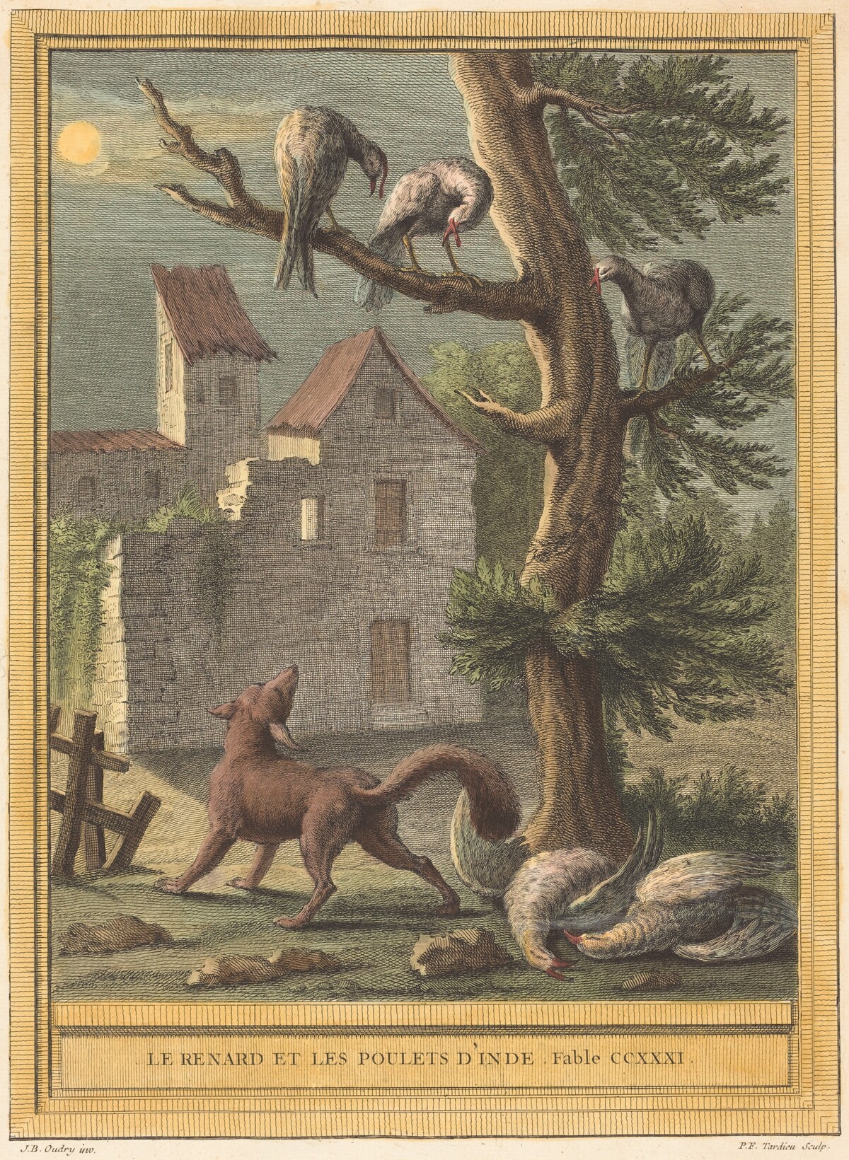 Le renard et les poulets d'Inde (The Fox and the Hens from India) by Pierre François Tardieu after Jean-Baptiste Oudry