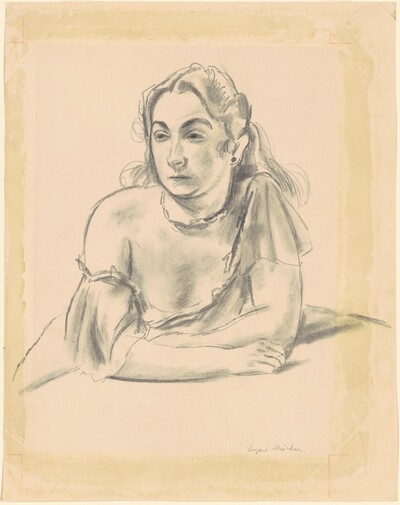 Woman Leaning on a Table