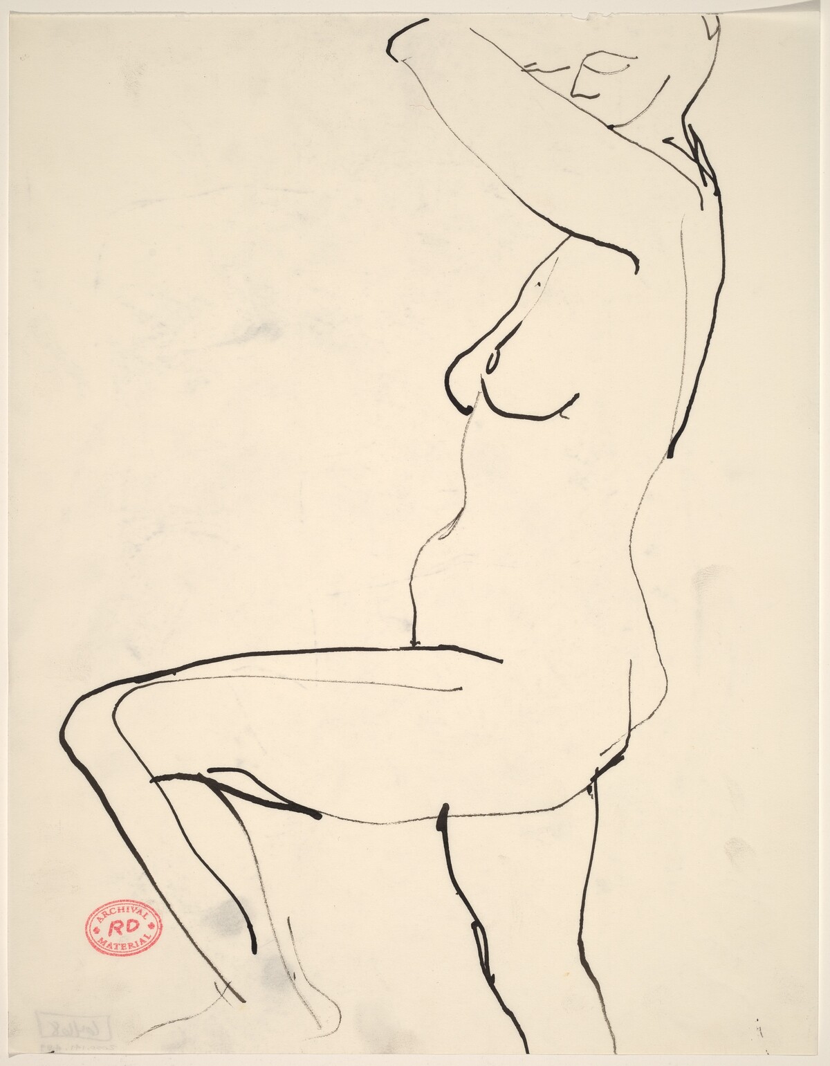 Untitled [side view of standing female nude with arm and leg raised] by Richard Diebenkorn