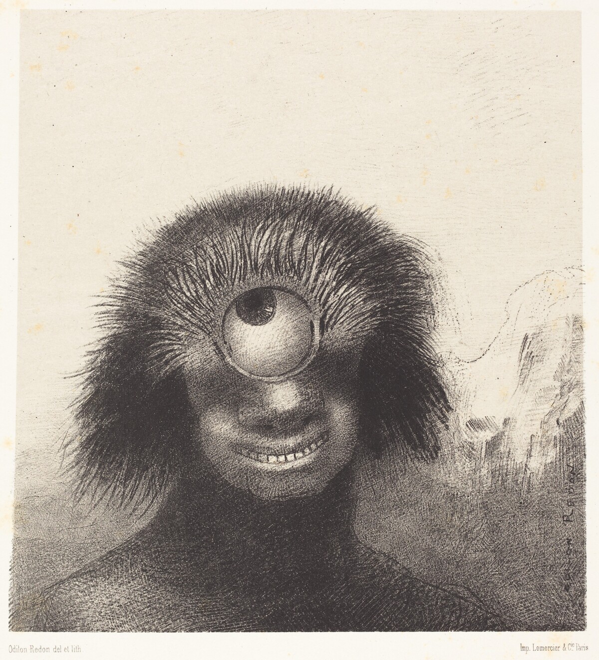 Le Polype difforme flottait sur les rivages, sorte de cyclope souriant et hideux (The deformed polyp floated on the shores, a sort of smiling and hideous Cyclops) by Odilon Redon