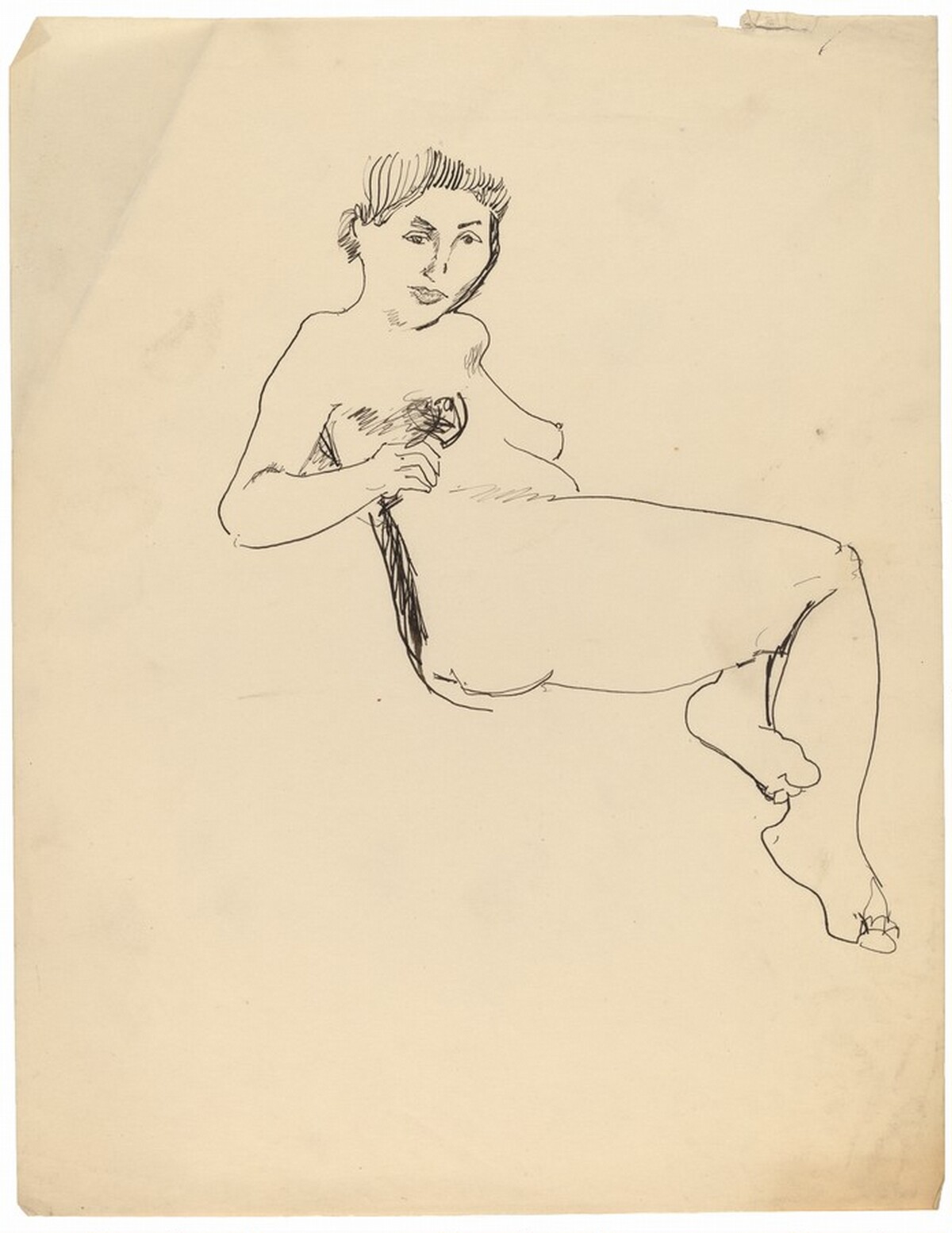 Reclining Female Nude, Right Hand Resting on Stomach, Left Foot Tucked Under Right Knee by Mark Rothko