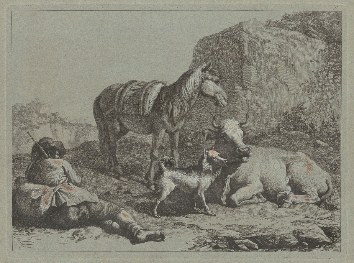 Reclining Shepherd with a Sack by Francesco Londonio