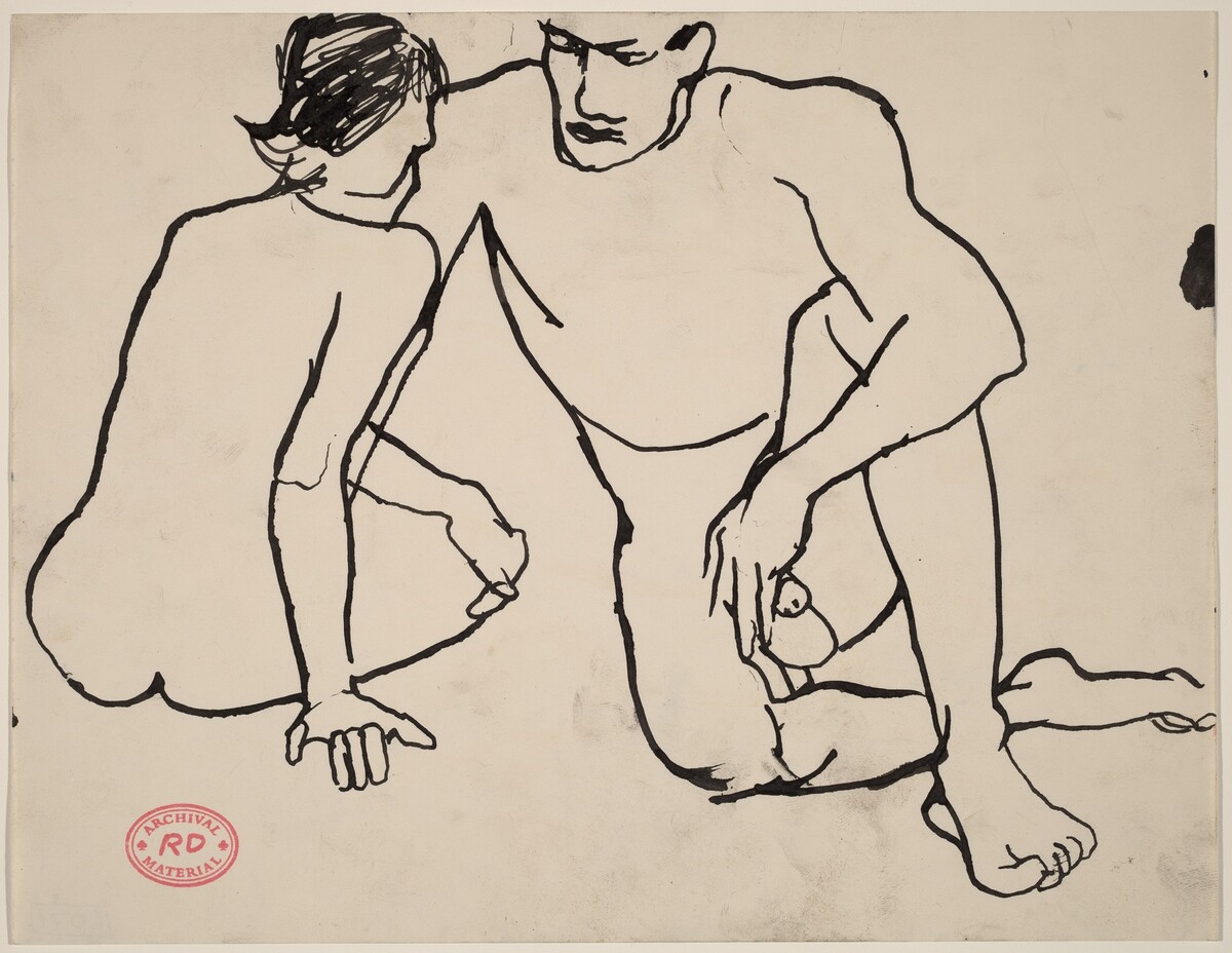 Untitled [a male and female nude seated on the floor] by Richard Diebenkorn