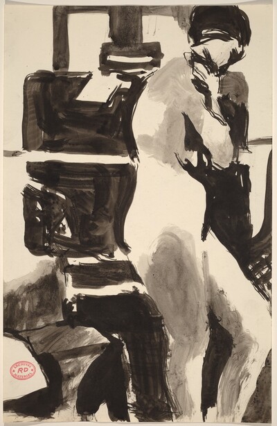 Untitled [side view of a female nude in an interior]