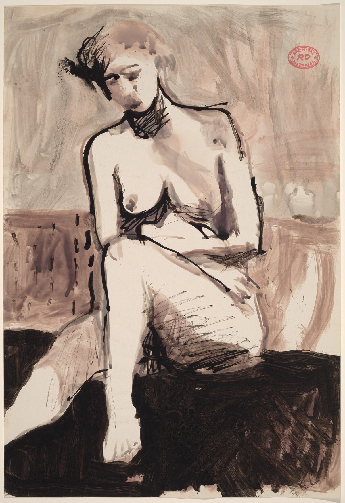 Untitled [seated female nude arranging her left foot] by Richard Diebenkorn