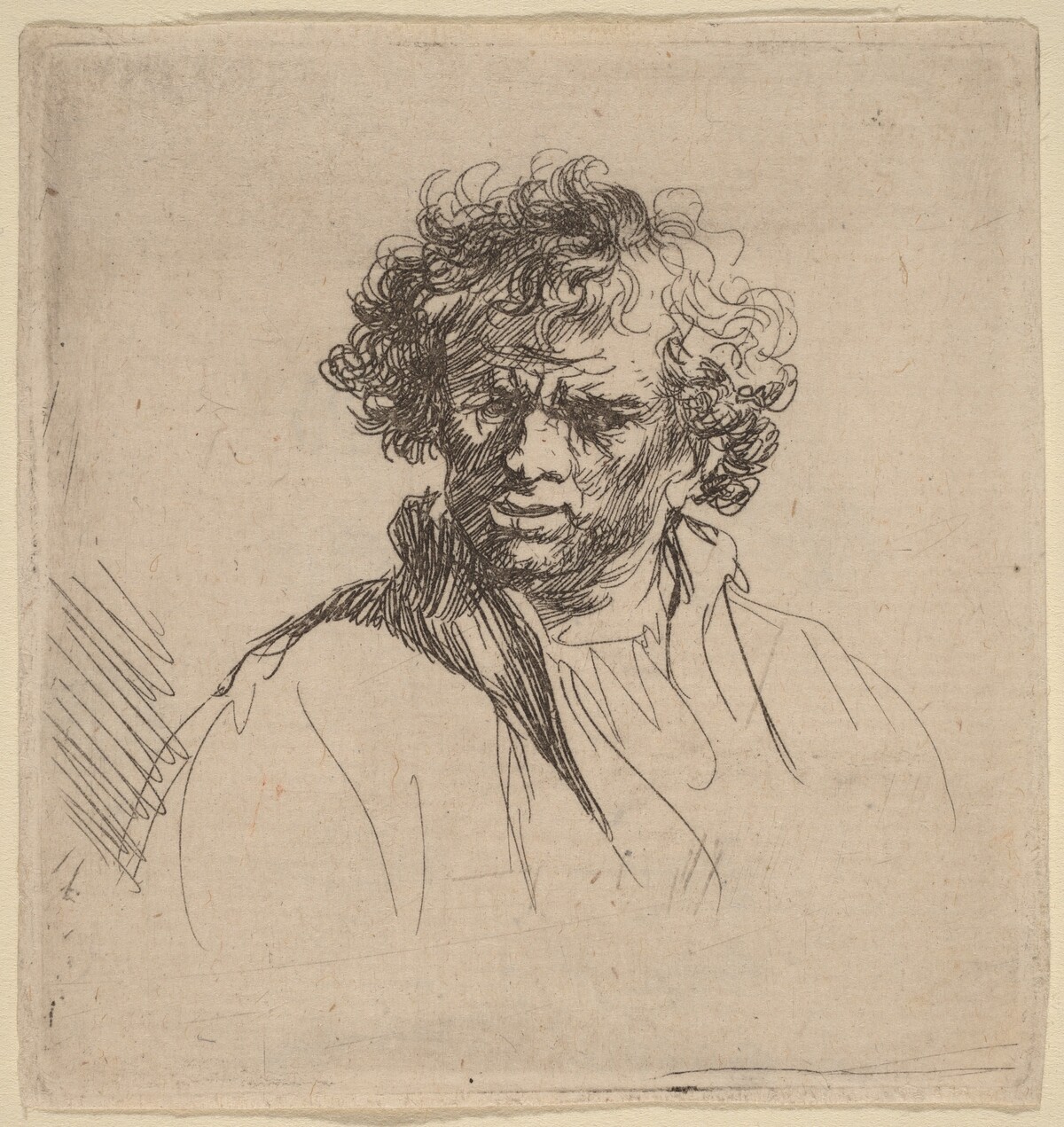 Curly-Headed Man with a Wry Mouth by Studio of Rembrandt van Rijn