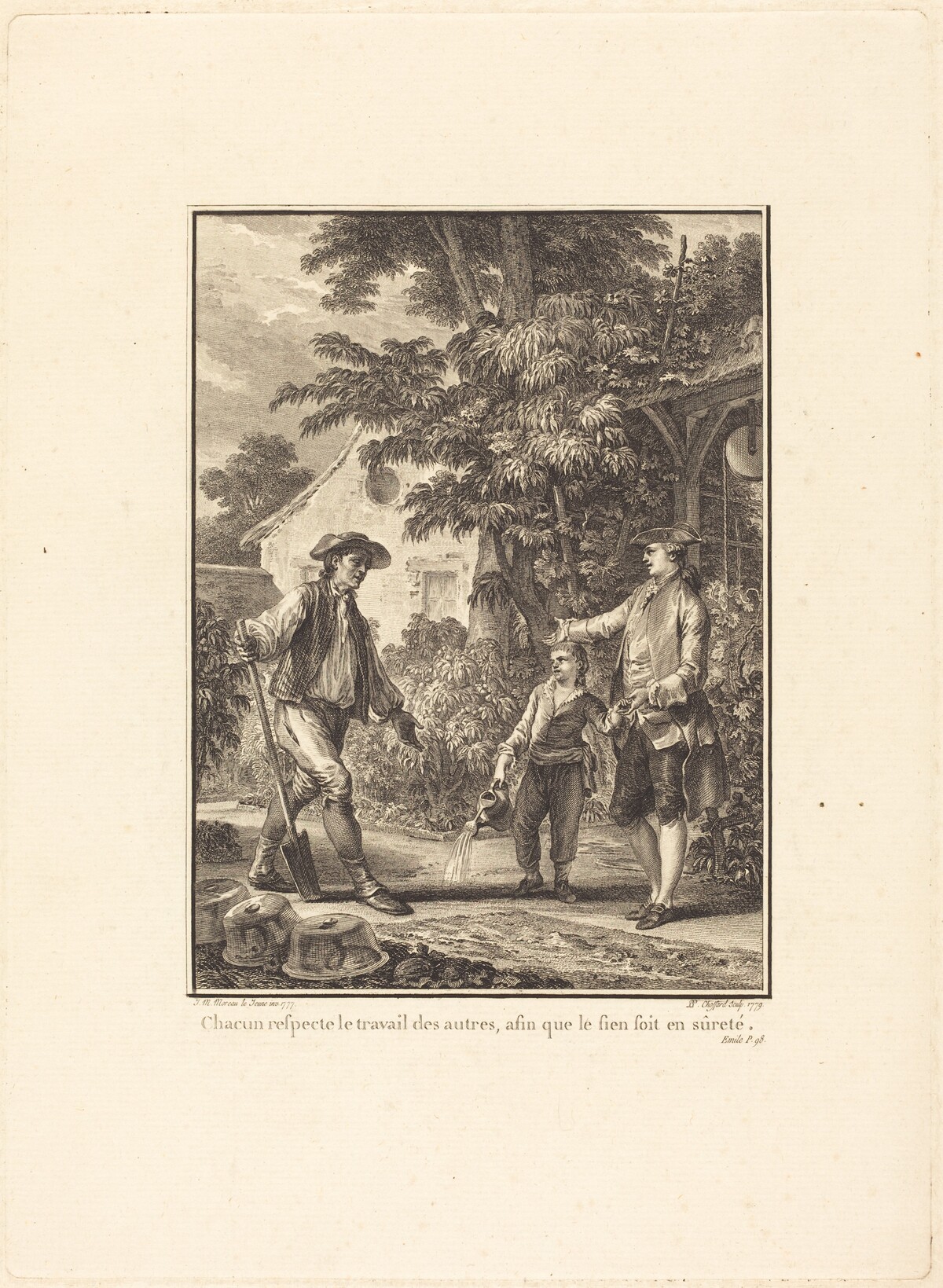 Chacun respecte le travail des autres, afin que le sien soit en sûreté by Pierre-Philippe Choffard after Jean-Michel Moreau