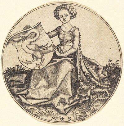 Shield with Swan, Held by Woman