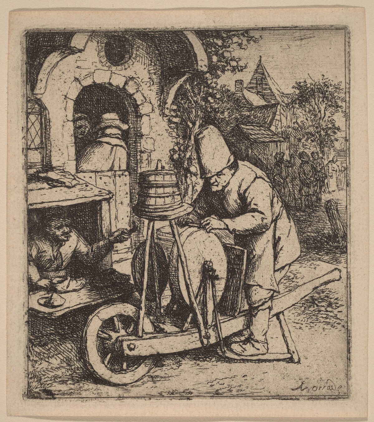Knifegrinder at Work Outside a Cobbler's Workshop by Adriaen van Ostade