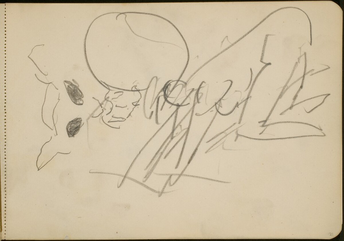 Skizze einer Figur und einer Katze (Sketches with Figure and Cat) [p. 21] by Max Beckmann
