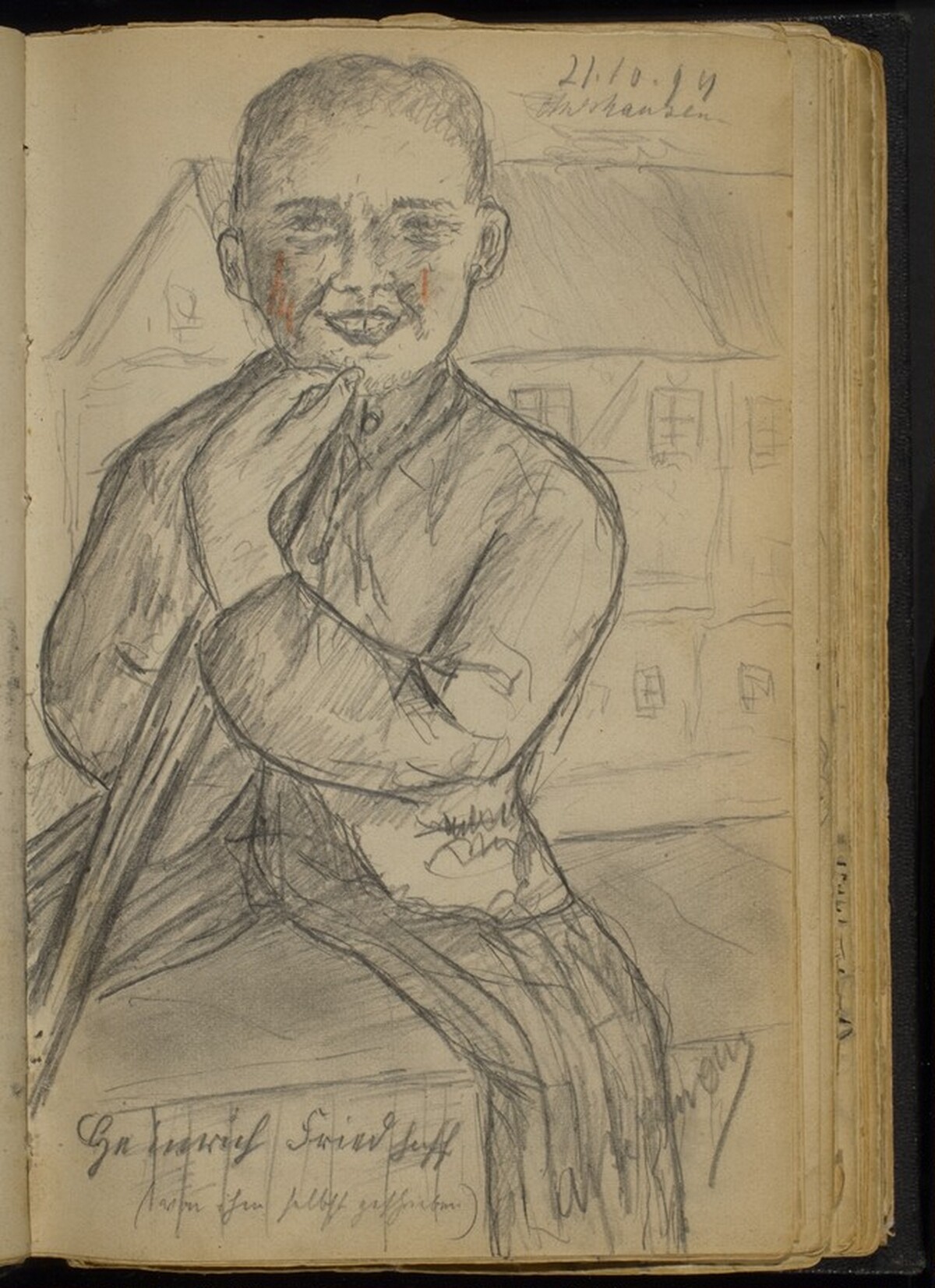 Young Man Smiling, Seated before a Building by Max Beckmann