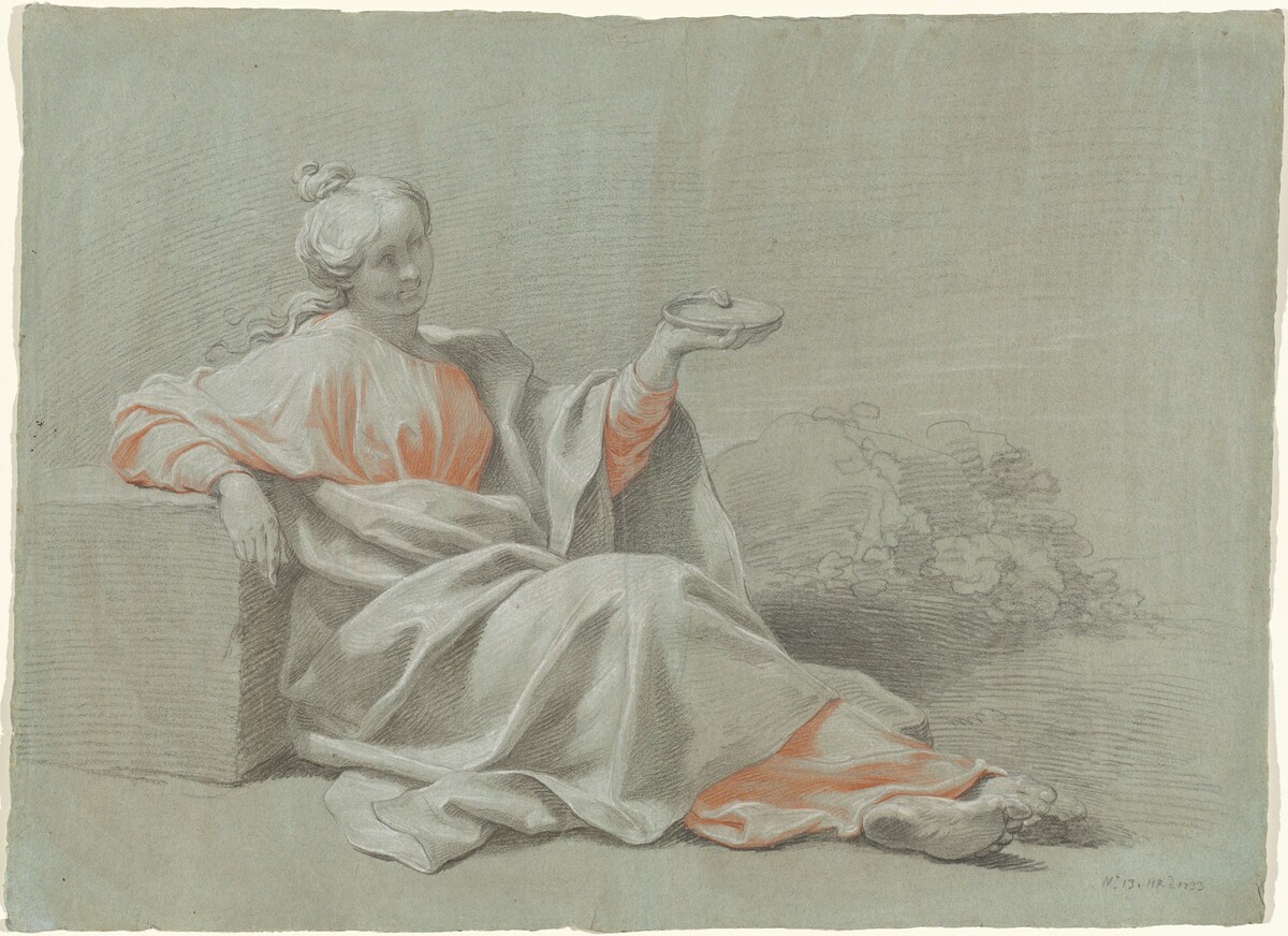 Young Woman with a Bowl, Seated Outdoors by Johann Justin Preissler