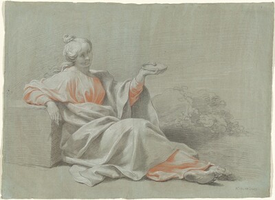 Young Woman with a Bowl, Seated Outdoors