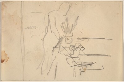 Figure Standing at a Table with Plant