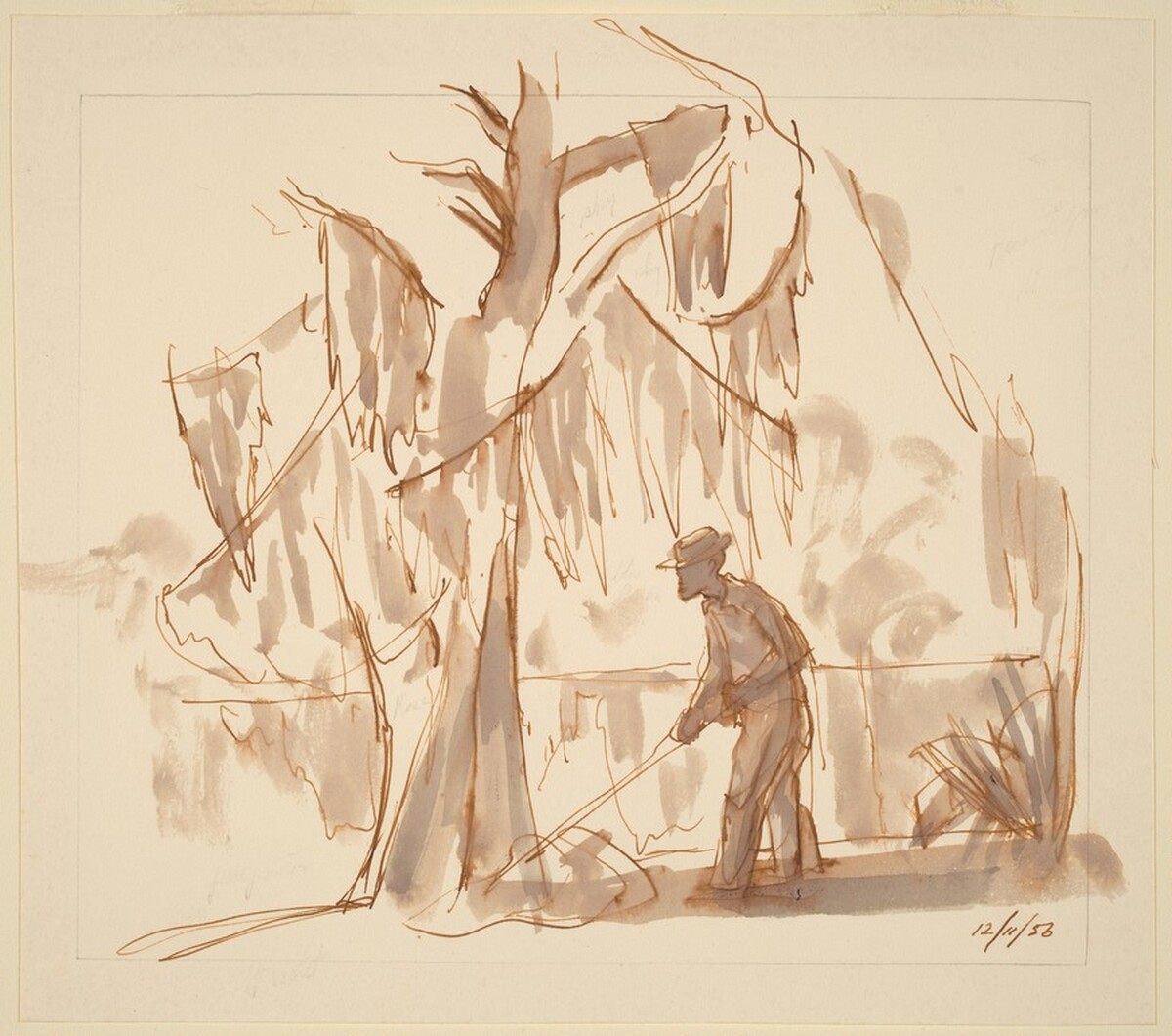 Man and Tree and Lake by Donald Carlisle Greason