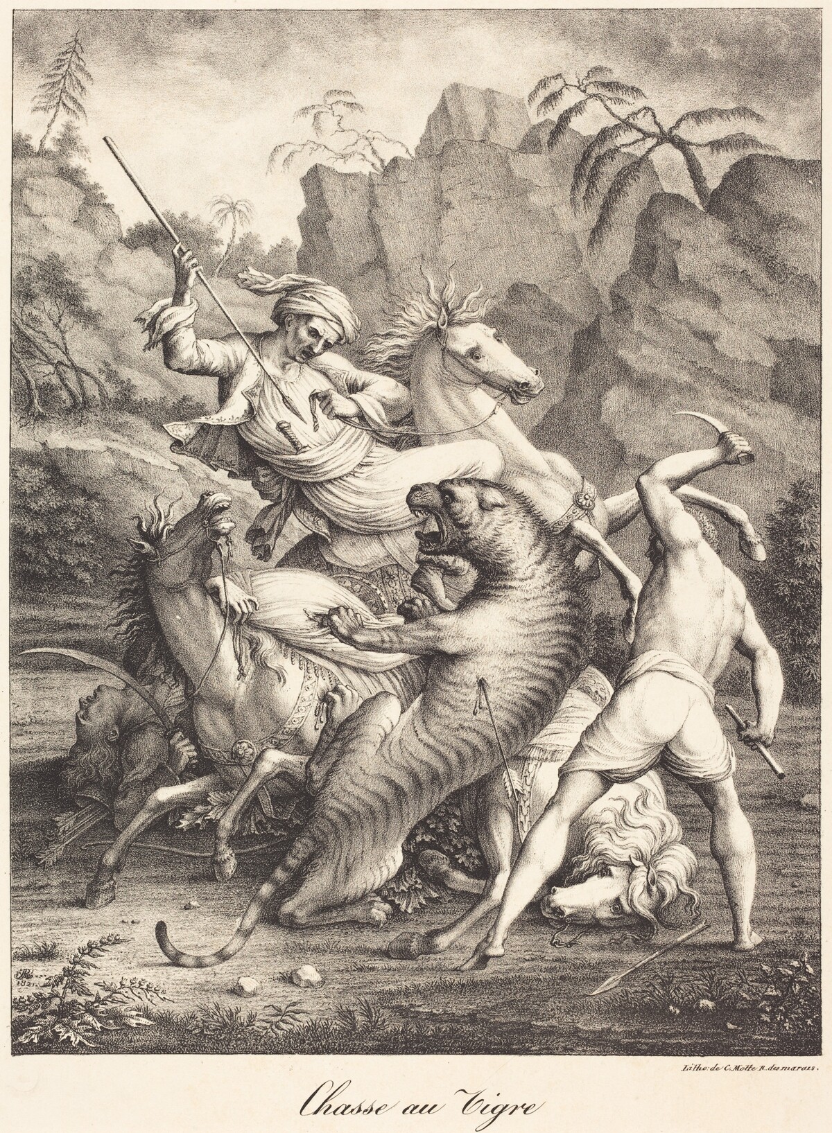 Tiger Hunt by Charles Etienne Pierre Motte after Auguste Jacques Regnier