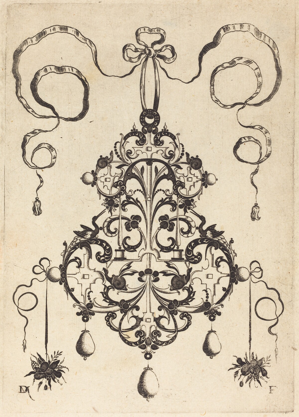Large Pendant, Lower Left and Right Two Bunches of Grass and Fruit by Daniel Mignot