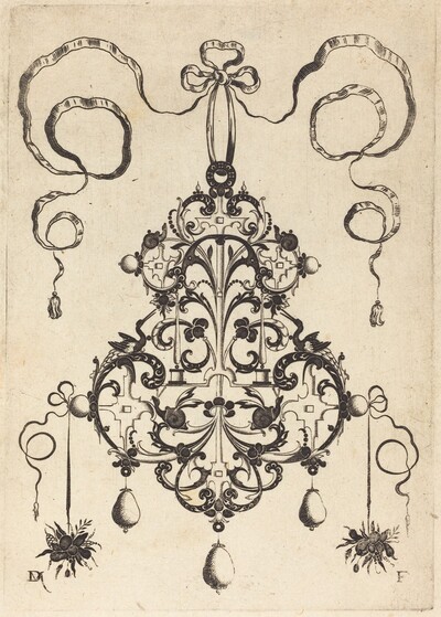 Large Pendant, Lower Left and Right Two Bunches of Grass and Fruit