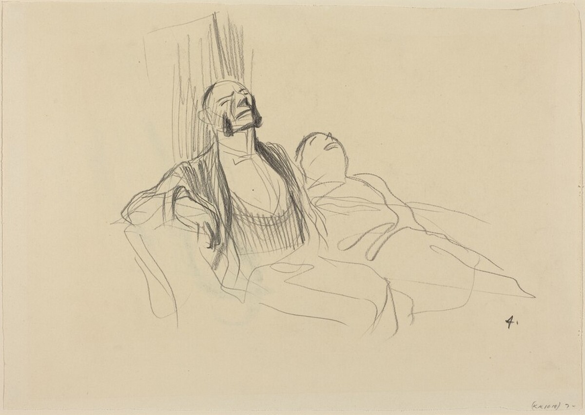 a) Butler and Maid Resting (recto); b) Study of a Man Carrying a Package (verso) by Jean-Louis Forain