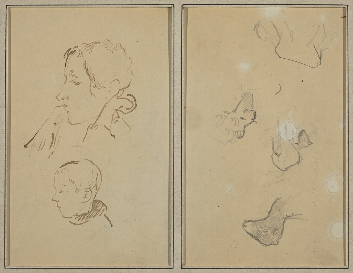 Two Heads; Studies of Sheep [recto] by Paul Gauguin