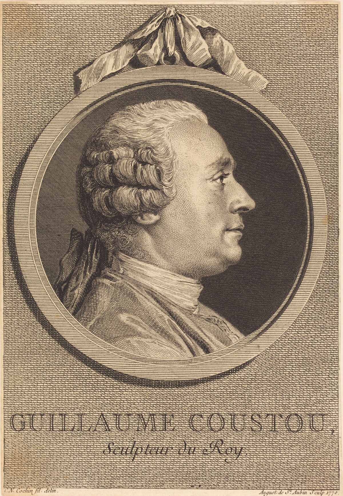 Guillaume Coustou by Augustin de Saint-Aubin after Charles-Nicolas Cochin II