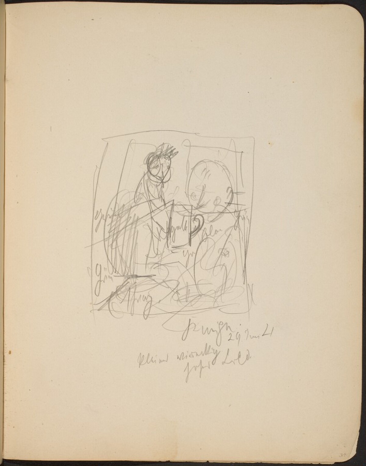 Mehrfigurige Skizze in Kneipe, Bezeichnung (Group Scene in Pub with Inscriptions) [p. 37] by Max Beckmann