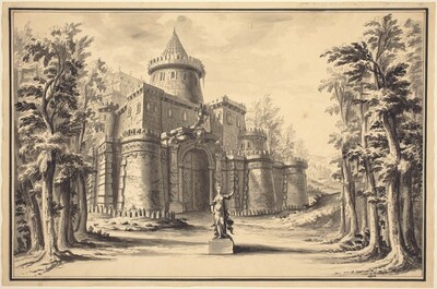A Stage Set with a Statue and a Palace