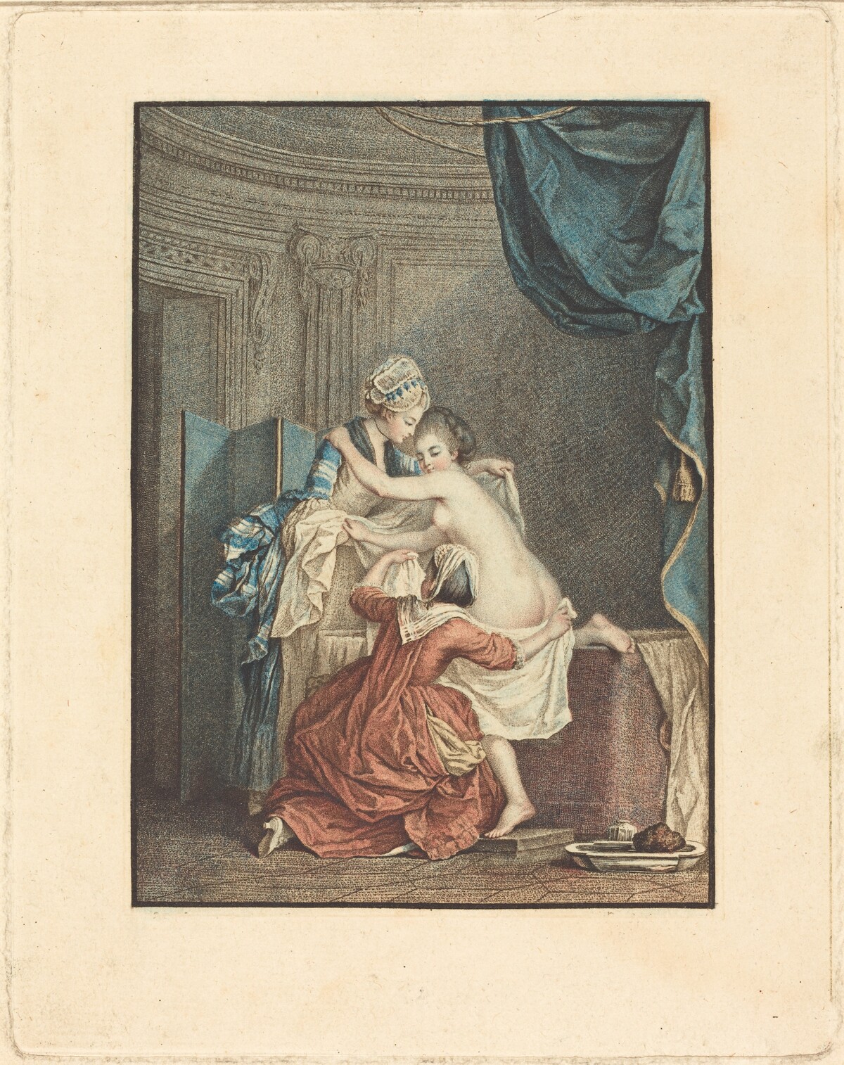 Le bain (The Bath) by Nicolas François Regnault after Pierre-Antoine Baudouin