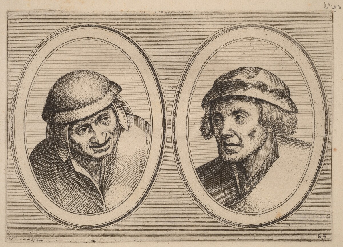 "Ael Pieter-mans" and "Bedorve Sloof om't Geldt" by Johannes and Lucas van Doetechum after Pieter Bruegel the Elder