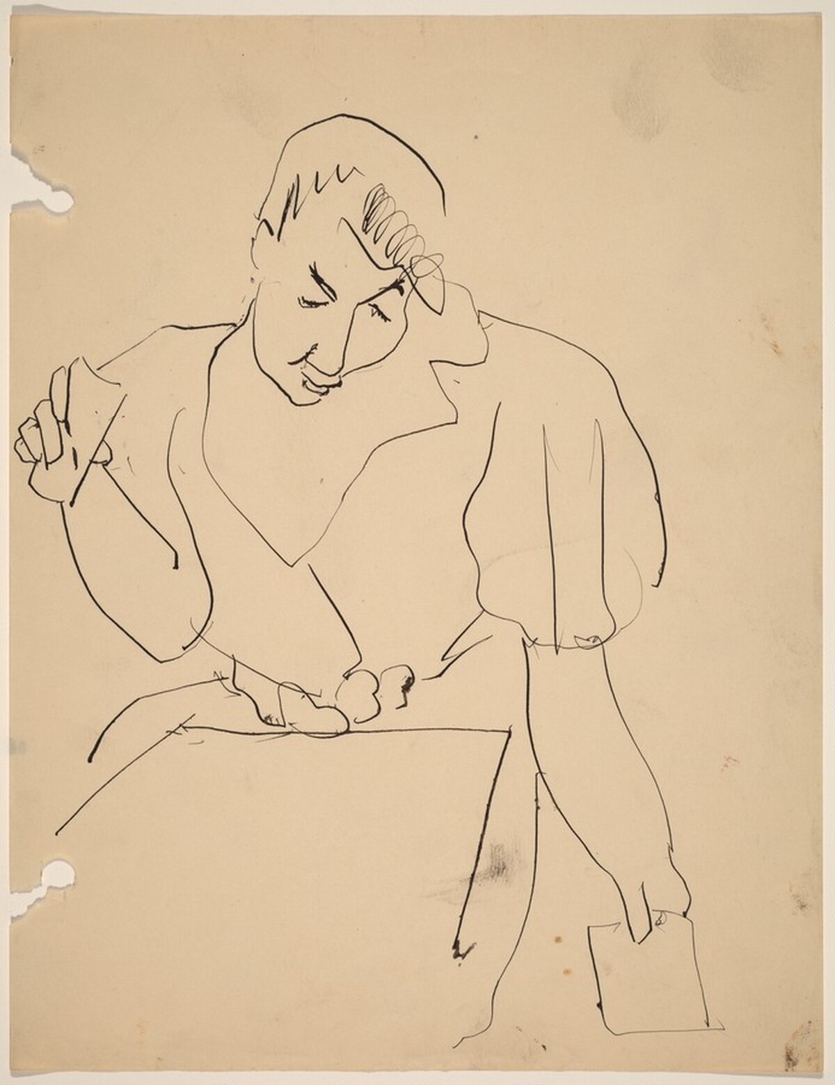 Woman Seated with Pad in Lap and Holding Paper in Each Hand by Mark Rothko