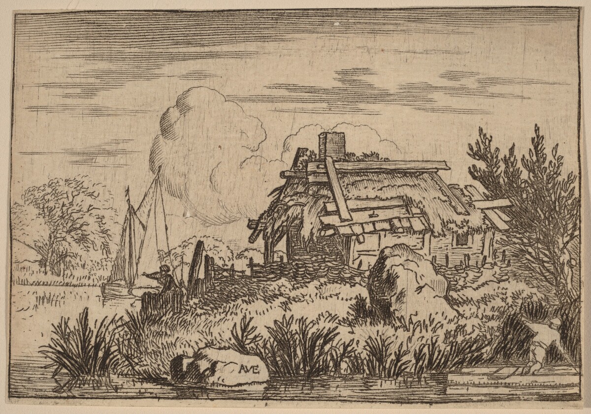 Ruined Cottage, Surrounded by Water by Allart van Everdingen