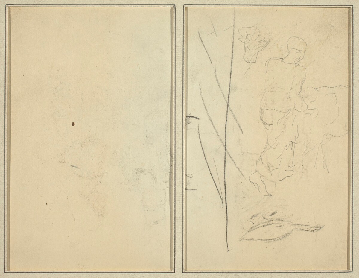 Woman with Cow, and Goose; Counterproof [verso] by Paul Gauguin