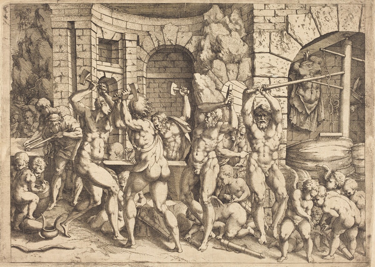 The Forge of Vulcan by Louis Elle I after Francesco Primaticcio