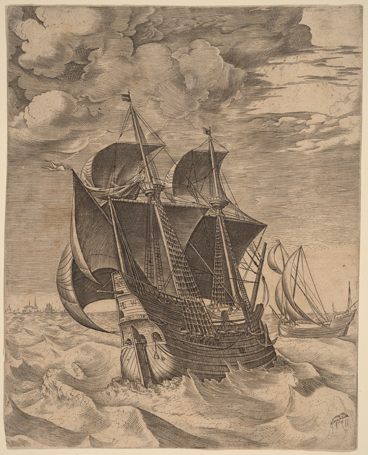 A Dutch Hulk and a Boeier by Frans Huys and Cornelis Cort? after Pieter Bruegel the Elder