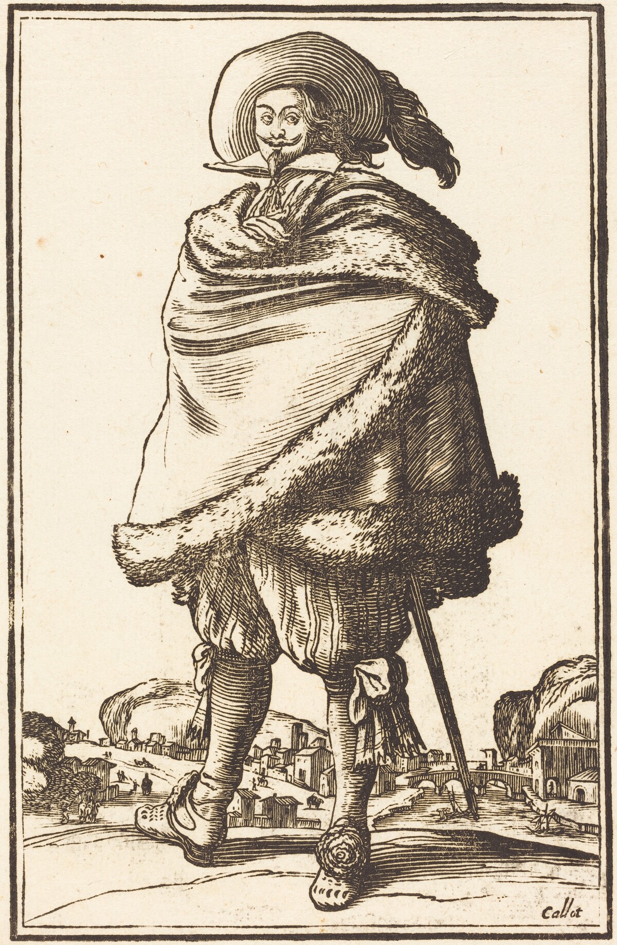 Noble Man Wrapped in a Mantle Trimmed with Fur by after Jacques Callot