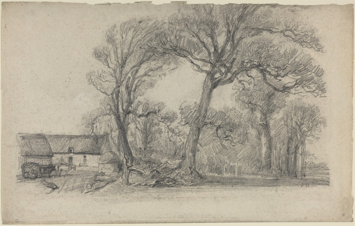 Landscape with Trees, Cottage, and Farm Wagon by Eugène Boudin