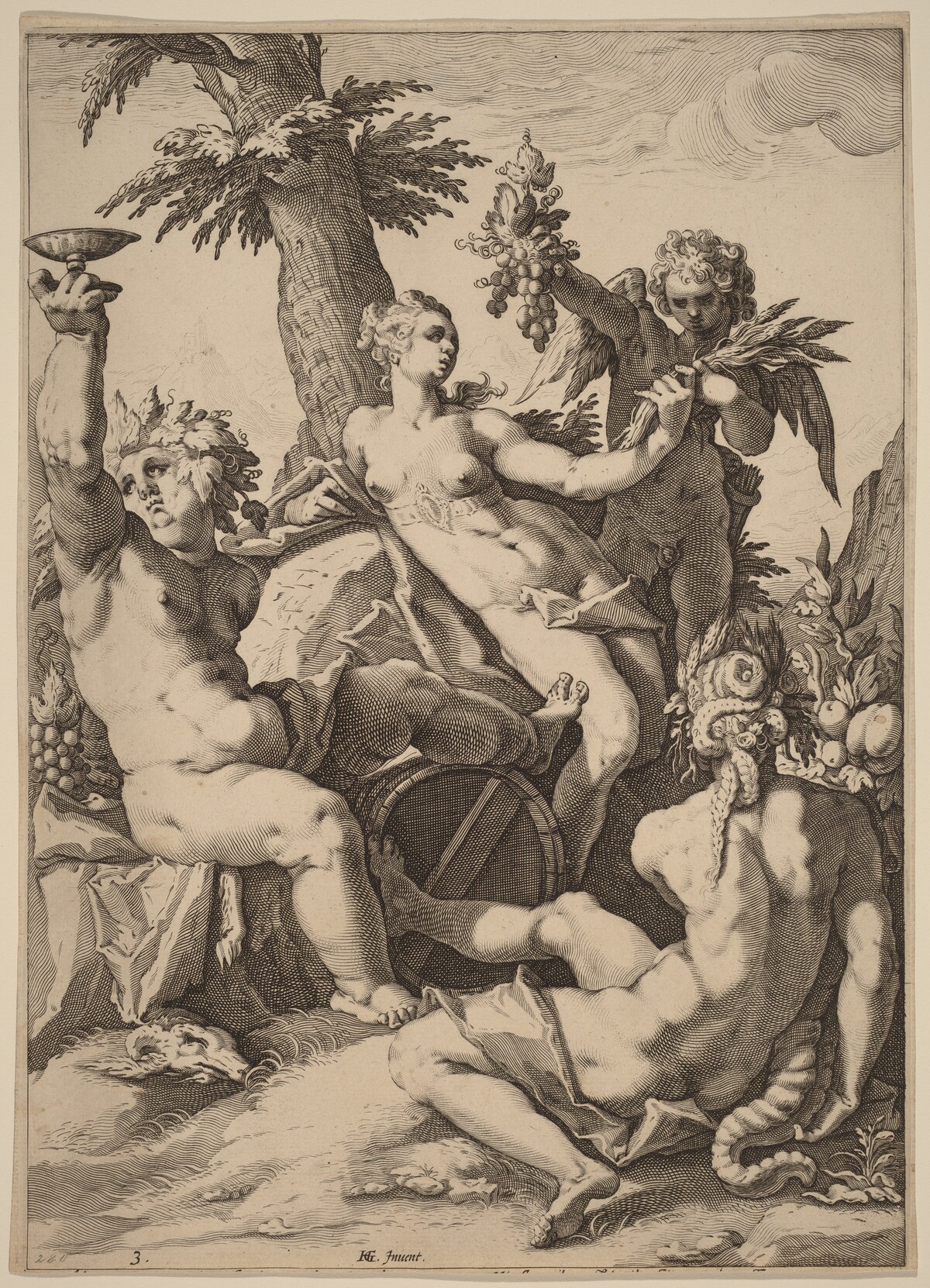Without Ceres and Bacchus, Venus Would Freeze by Jacob Matham after Hendrik Goltzius