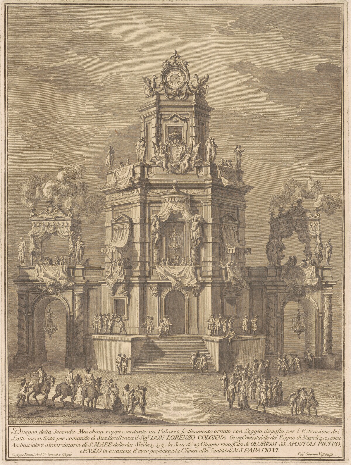 The Seconda Macchina for the Chinea of 1776: A Palace with a Loggia for the Lottery Draw by Giuseppe Vasi, after Giuseppe Palazzi